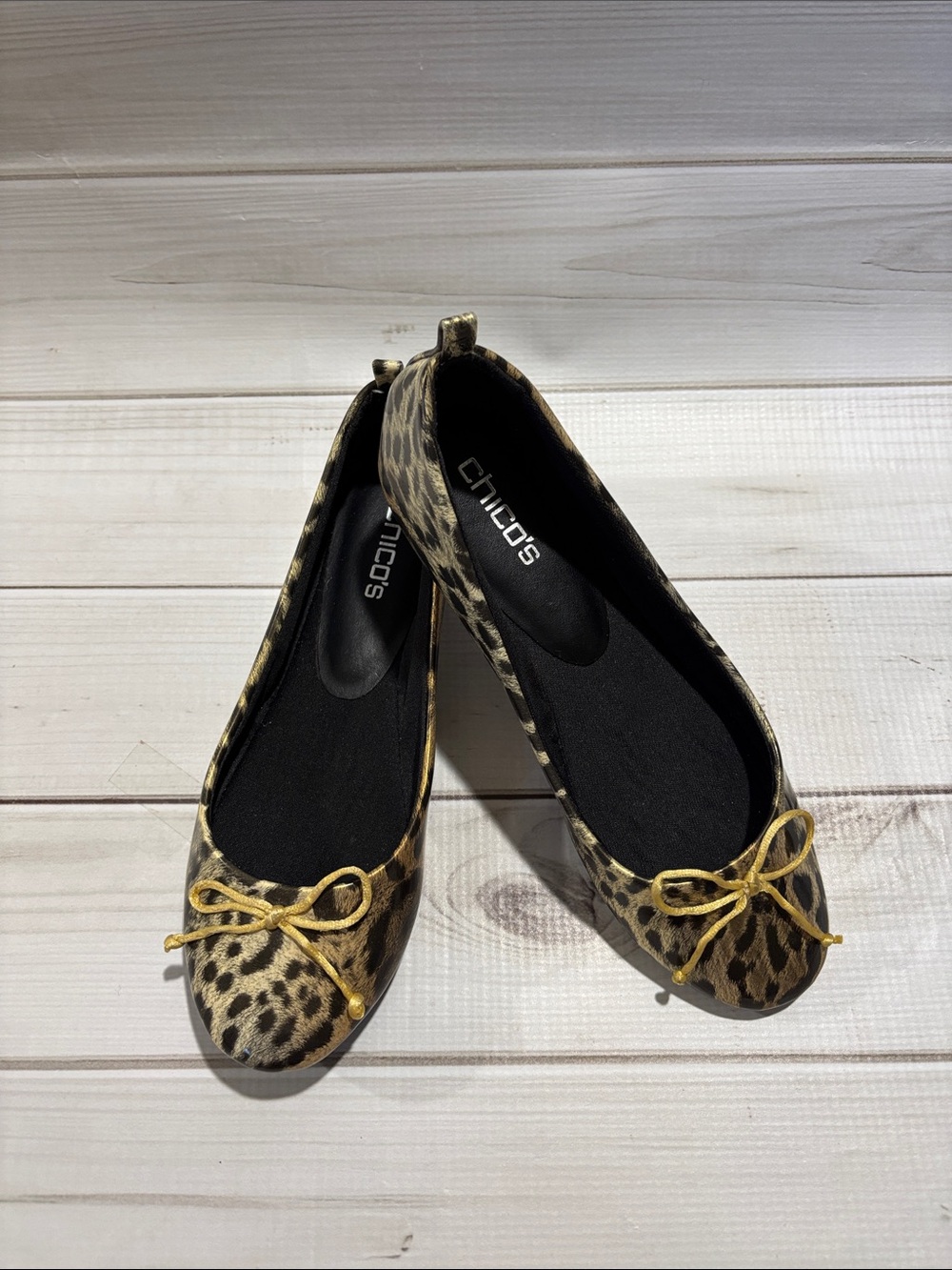 Chico's Leopard-Print Bow Ballet Flats in Brown and Gold